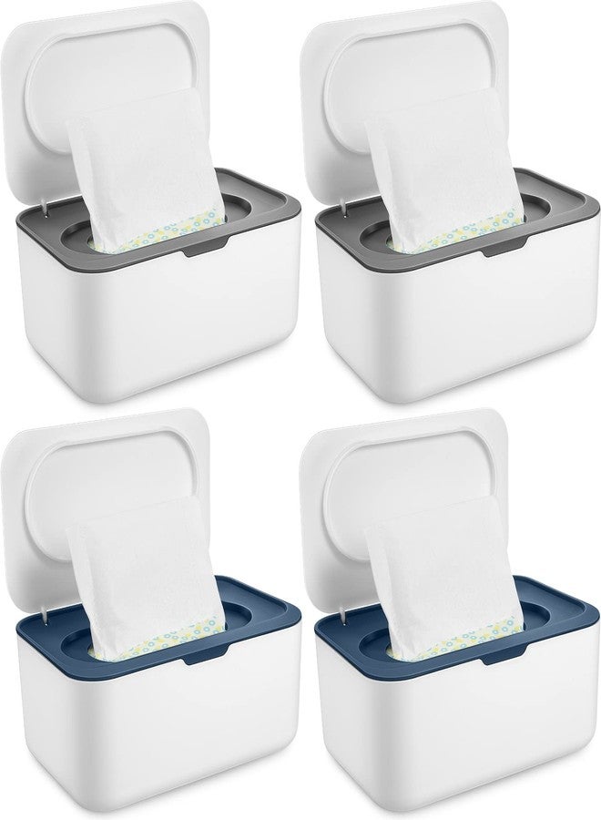 Yoande 4 Pieces Wipes Dispenser Baby Wipes Case Container Case Wet Wipe Holder with Sealing Design Refillable Baby Wipe Dispenser Easy Open and Close (Blue, Gray) - Image 1